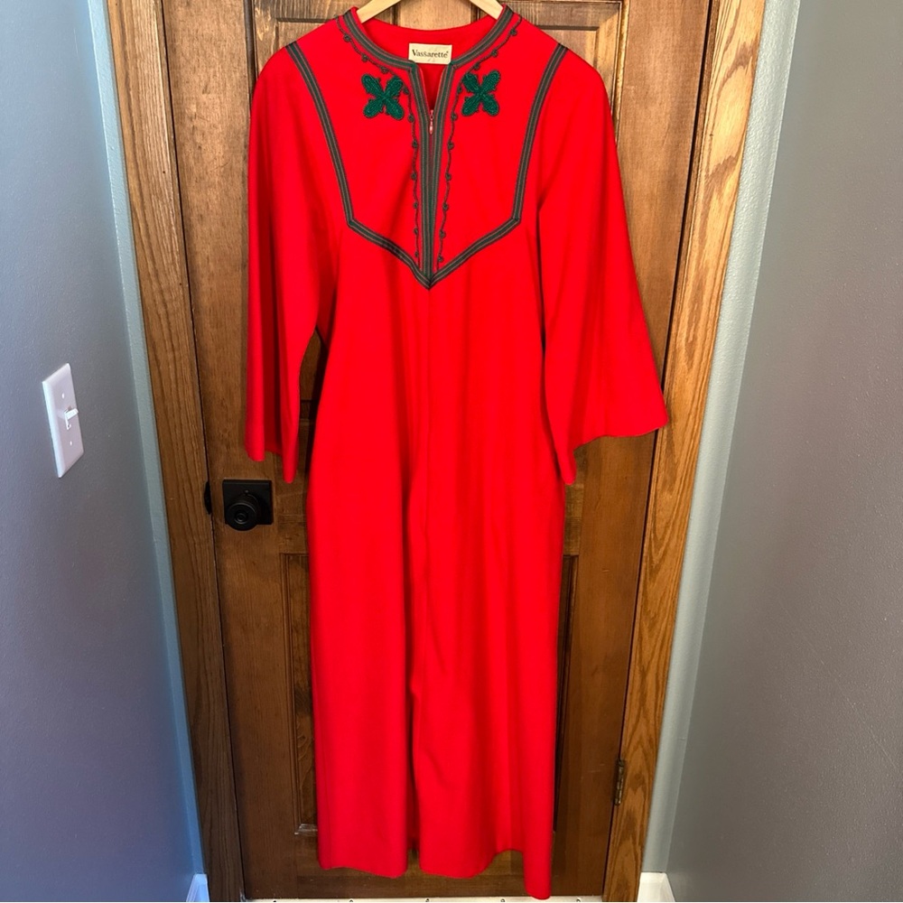 VTG Vassarette Zip Up Robe Pajamas Christmas Holiday Red Green Cozy Grandma 🎄‎